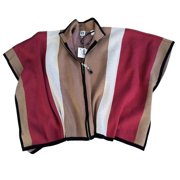 Anne Klein Jackets & Blazers - NWT Ann Klein Striped Cape/Poncho with Zipper Size L/XL